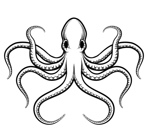 octopus illustration. Beautifully painted octopus black lines on a white background