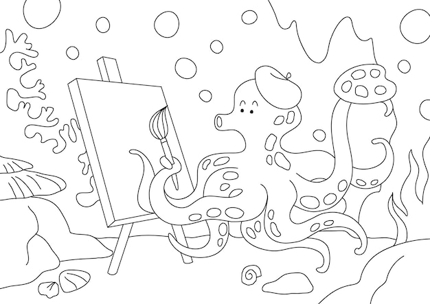 Free vector octopus kids coloring page vector, blank printable design for children to fill in