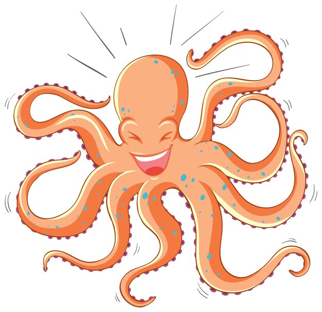 Octopus laughing cartoon character isolated on white background