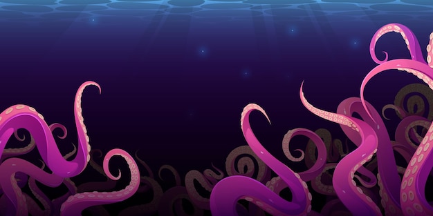 Vettore gratuito tentacoli di polpo nell'acqua scura dell'oceano, kraken