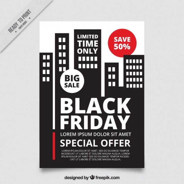 Free Vector offers black friday brochure with building design
