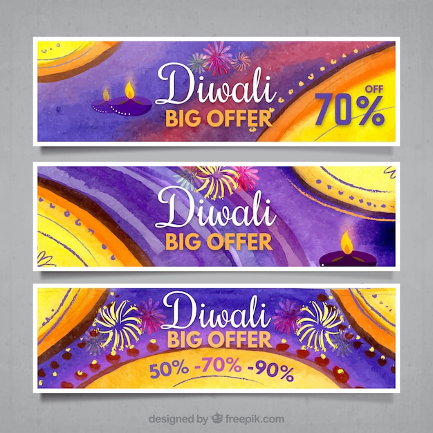 Offers watercolor diwali banners set 