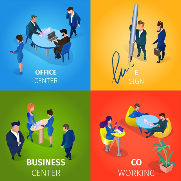 Office and Business Center, E-sign, Coworking Set.