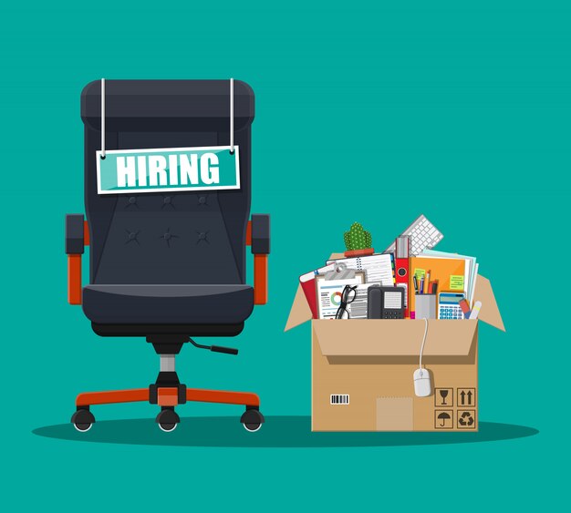 Premium Vector Office chair, box with office itmes