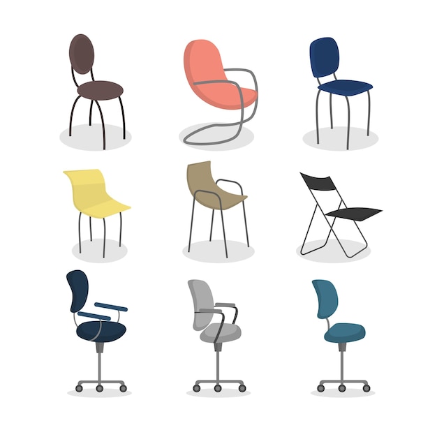 Vettore gratuito set di sedie da ufficio mobili moderni colorati per le aziende
