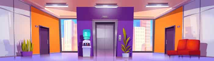 Free vector office corridor with elevator and cabinet door