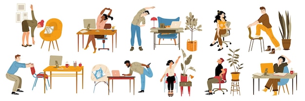 Free vector office employees exercise at work stretch at desk