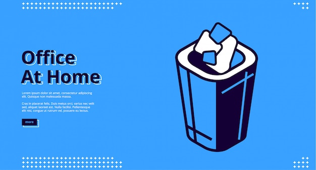 Free vector office at home isometric website design with litter bin