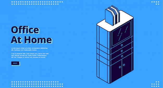 Office at home, workplace isometric landing page