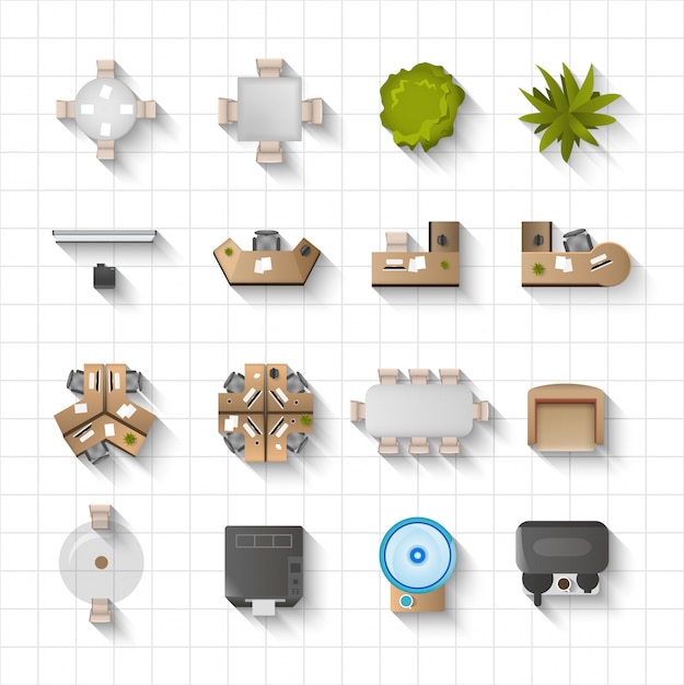 Office interior icons top view