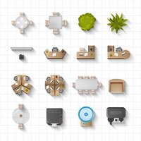Free vector office interior icons top view