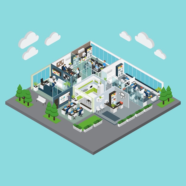 Free vector office isometric composition