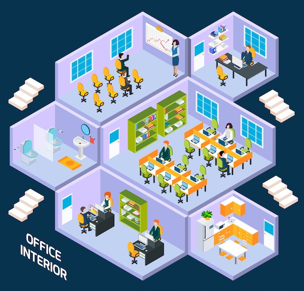 Free vector office isometric interior