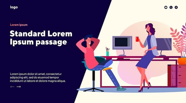 Free Vector office man and woman chatting at desk