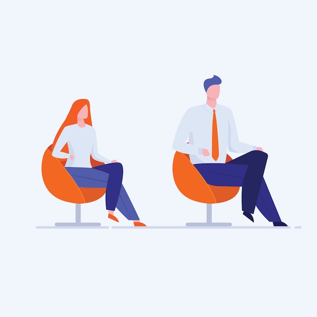 Free vector office man and woman sitting in chairs