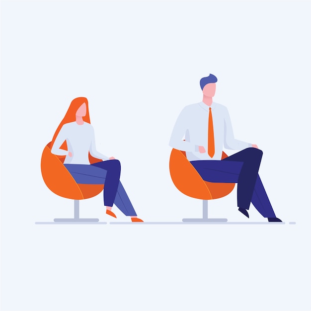 Office man and woman sitting in chairs
