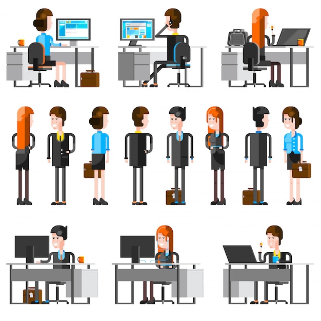 Office people cartoon icons set