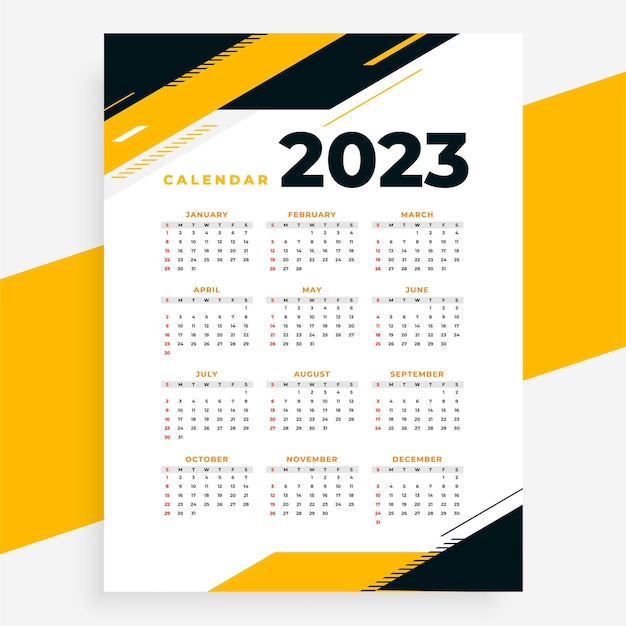 Vettore gratuito cancelleria per ufficio 2023 layout del calendario del nuovo anno