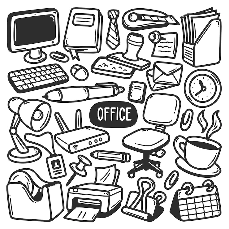 Free Vector office stickers hand drawn doodle coloring vector
