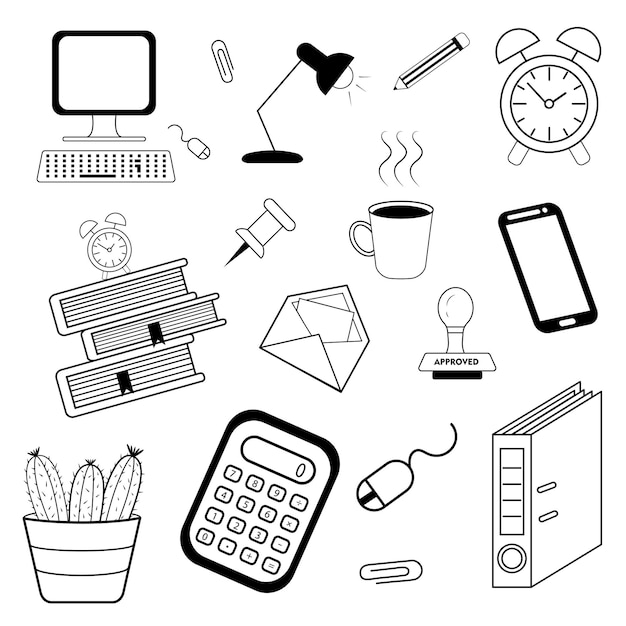 Office work doodle icon hand draw line art. vector illustration can be used in education, bank, it, saas, finance, marketing and other business areas.
