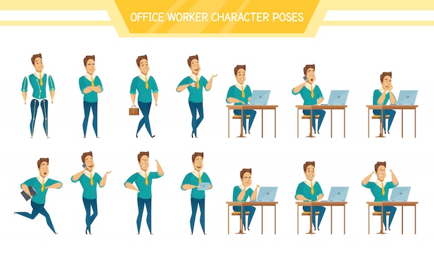 Free vector office worker male  poses set