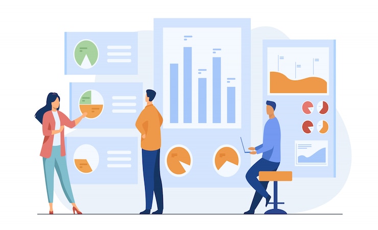 Free Vector office workers analyzing and researching business data
