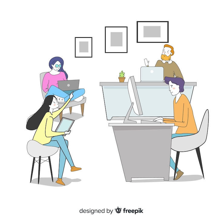 Free Vector office workers sitting at their desks 
