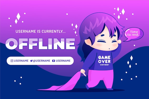 Vettore gratuito modello di banner twitch offline