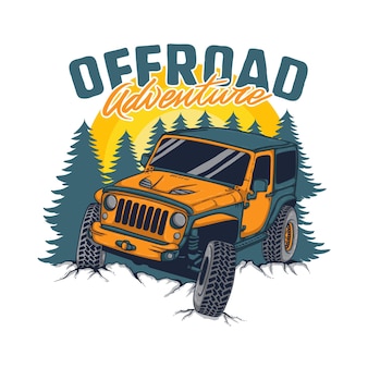 Offroad adventure car hand drawn illustration