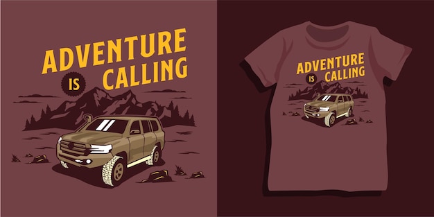 Offroad car and mountain tshirt design
