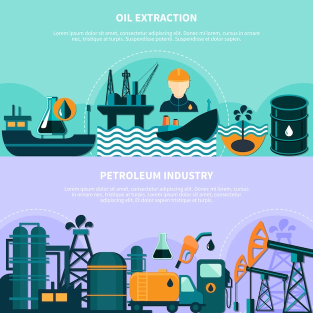 Бесплатное векторное изображение Оффшорные нефтедобывающие баннеры