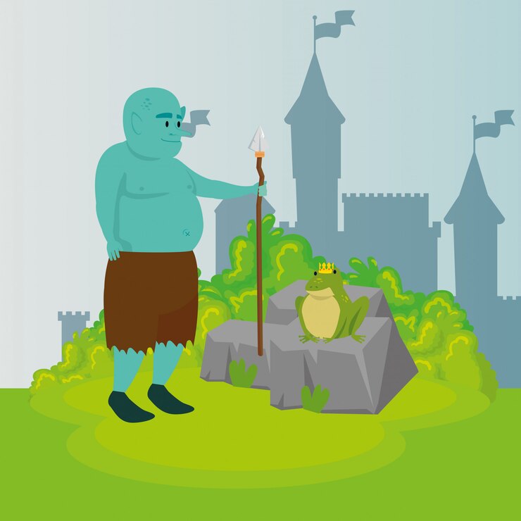 मुफ़्त वेक्टर ogre with spear in scene fairytale
