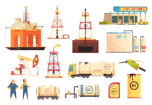 Free vector oii production industry icons set