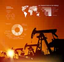 Бесплатное векторное изображение Инфографика нефтяной вышки с линией стрелки.