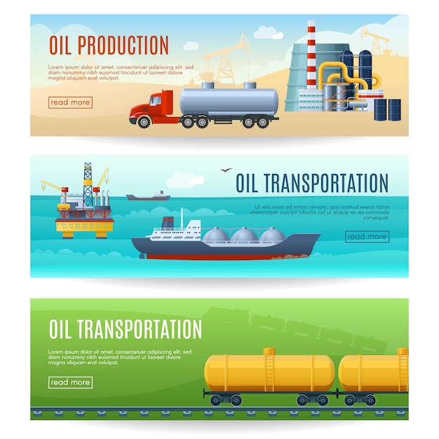 Vettore gratuito set di banner industria petrolifera