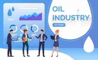 Vettore gratuito gente di affari dell'industria petrolifera che lavora e che negozia, diagrammi