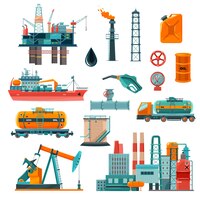 Набор иконок мультфильм нефтяной промышленности