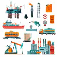 Free vector oil industry cartoon icons set