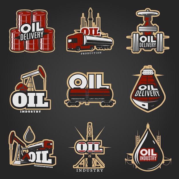 Бесплатное векторное изображение Красочные логотипы нефтяной промышленности