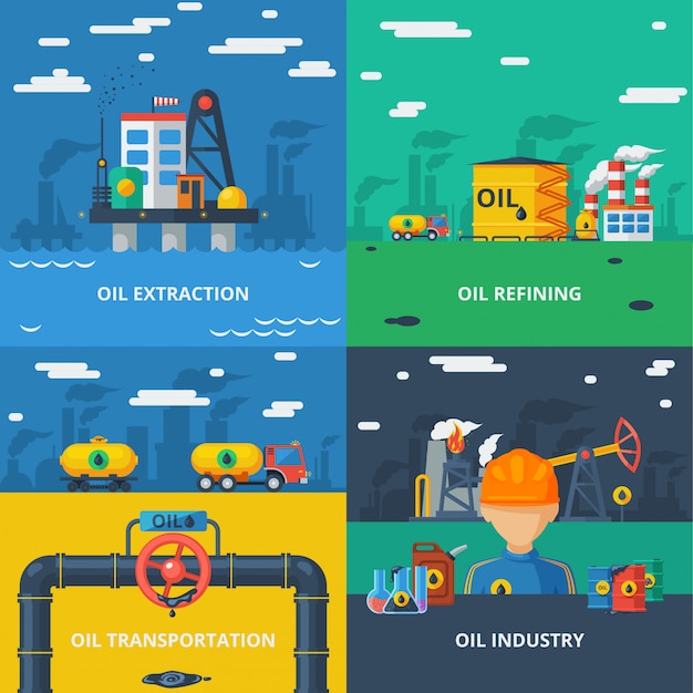 Free vector oil industry flat set