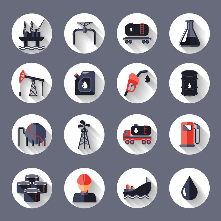 Free Vector oil industry fossil conservation and transportation icons set isolated vector illustration