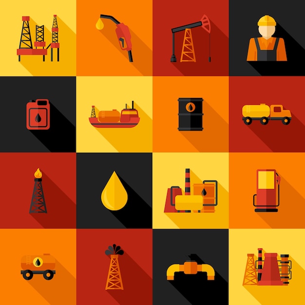 Vettore gratuito icone di industria petrolifera piane