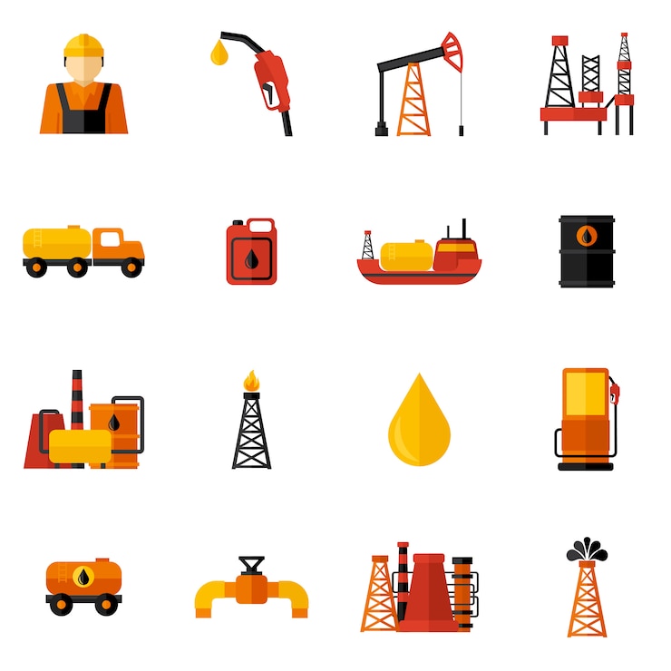 Free Vector oil industry icons flat