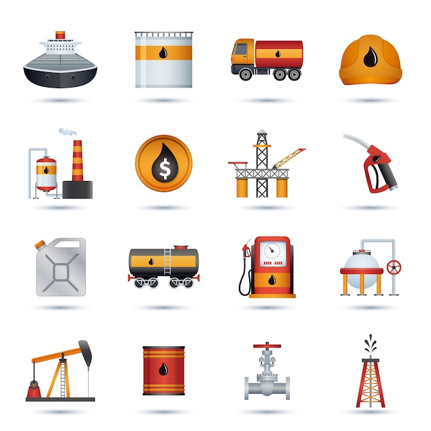 Vettore gratuito icone dell'industria petrolifera