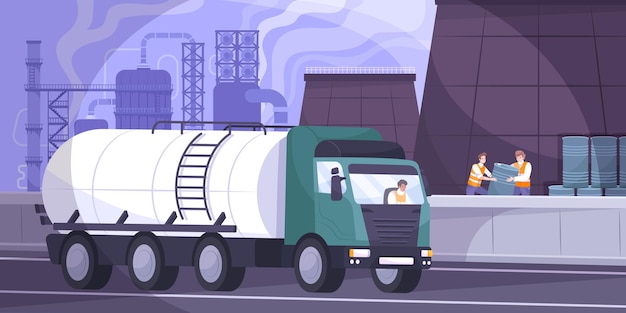 Free vector oil industry illustration with oil transportation flat illustration