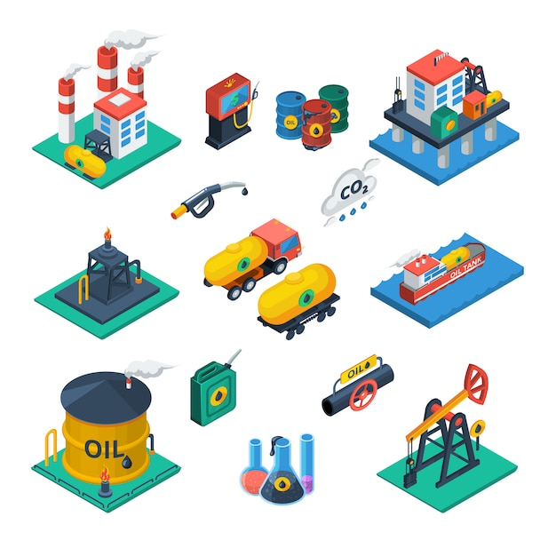 Oil Industry Isometric Icons  Set