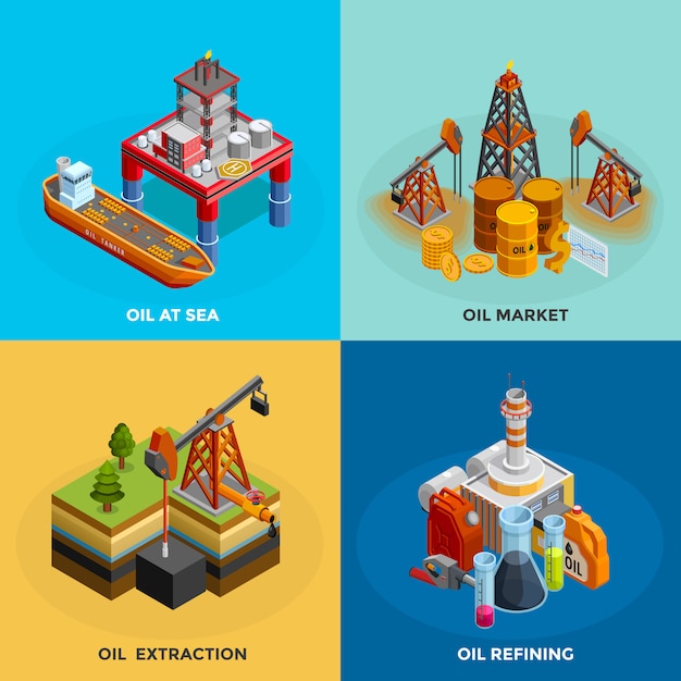 Бесплатное векторное изображение Нефтяная промышленность изометрические иконы площадь