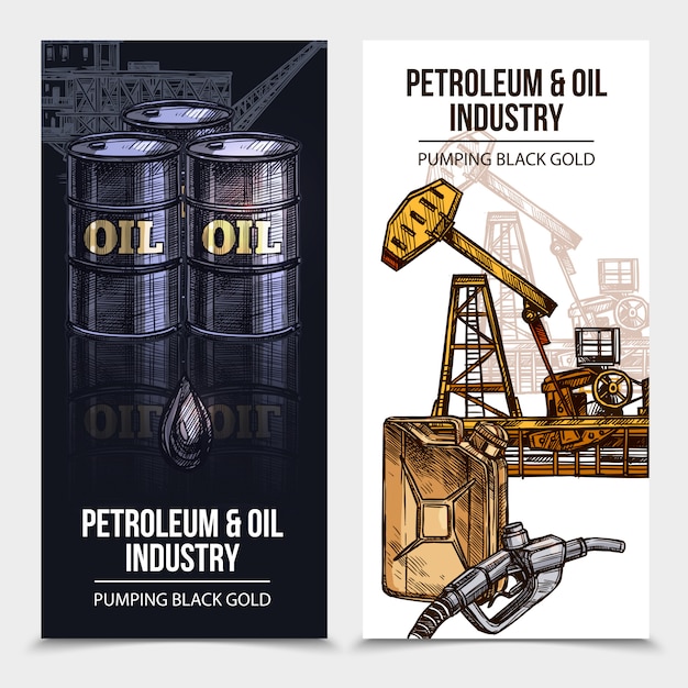 Vettore gratuito banner verticale dell'industria petrolifera