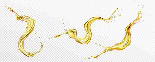 Free vector oil, orange or lemon juice splashes, liquid yellow drink streams with drops.