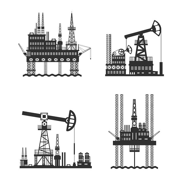 Нефтяная Нефтяная Платформа Черно-Белая